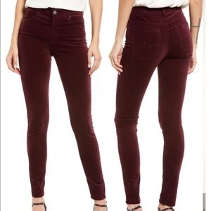 AG The Farrah High Waist Velvet Jeans - Wine Bloom - 27R - Excellent Condition